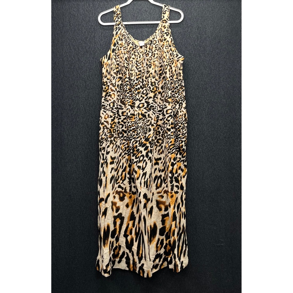 Chico's Gauze Tank Animal Print Maxi Dress Warm Sand Leopard Size 3 XL NEW